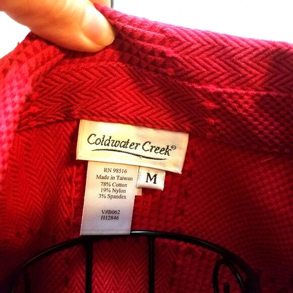 Coldwater Creek Jacket Cardigan Size M Red Knit Squares Oyster Shell Buttons - Picture 8 of 11